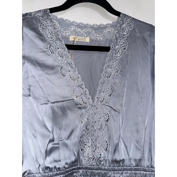 Lovestitch Womens Long Sleeve Embroidered Lace Trim Dress Light blue Polyester S - Picture 4 of 13